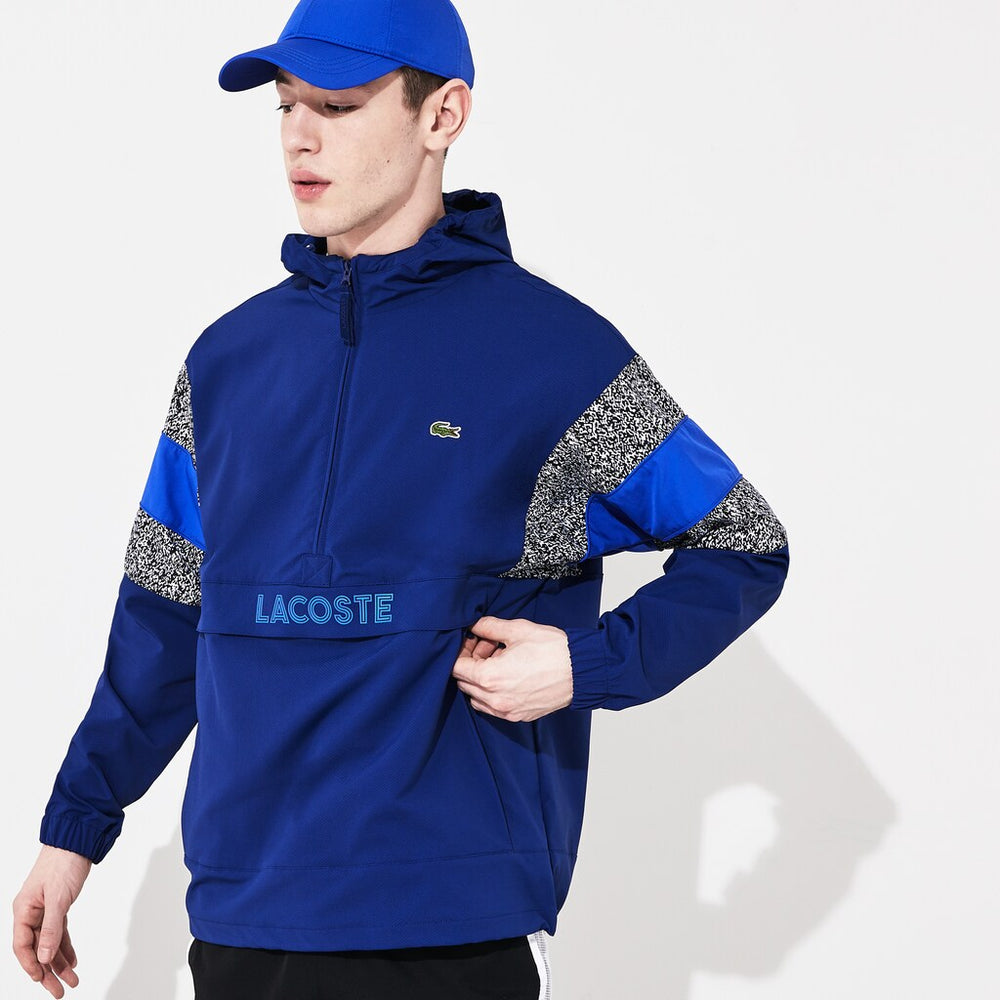 Mens   SPORT Print-Blocked Performance Windbreaker | Lacoste Navy Blue / Black / White / Blue • Yal