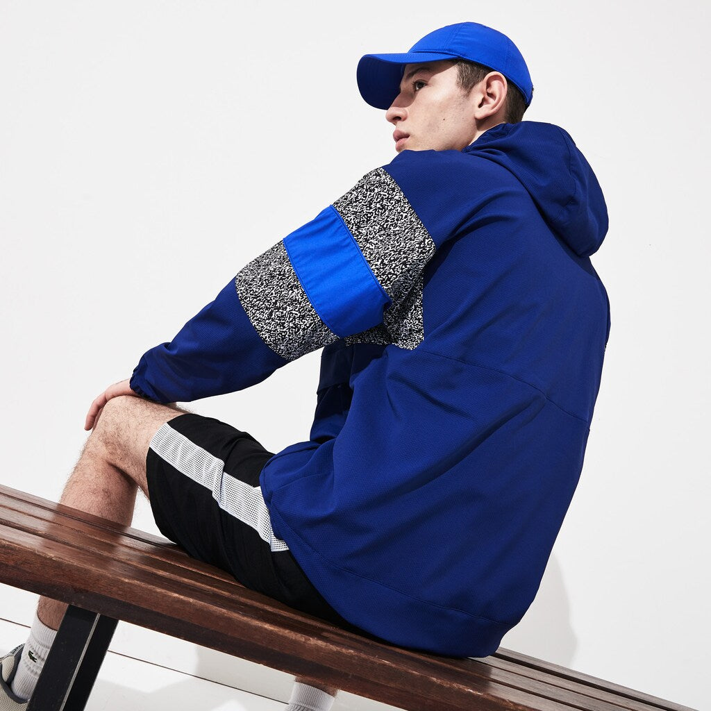 Mens   SPORT Print-Blocked Performance Windbreaker | Lacoste Navy Blue / Black / White / Blue • Yal