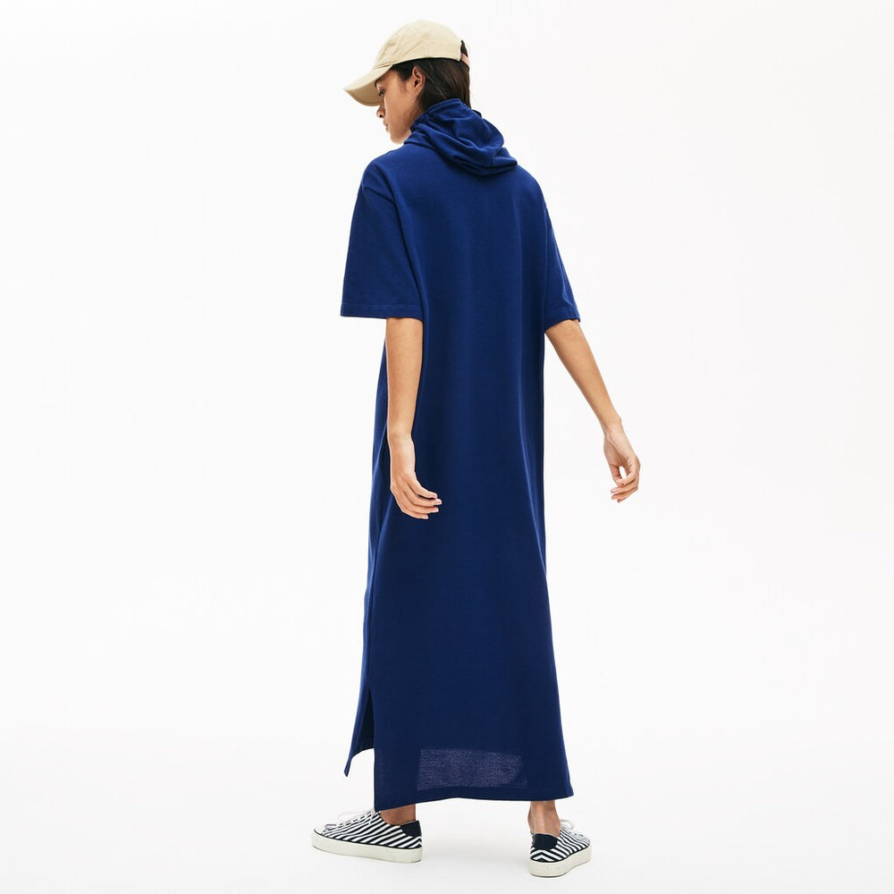 Womens Wo  Oversized Hooded Organic Cotton Piqué Polo Dress | Lacoste Navy Blue • F9F
