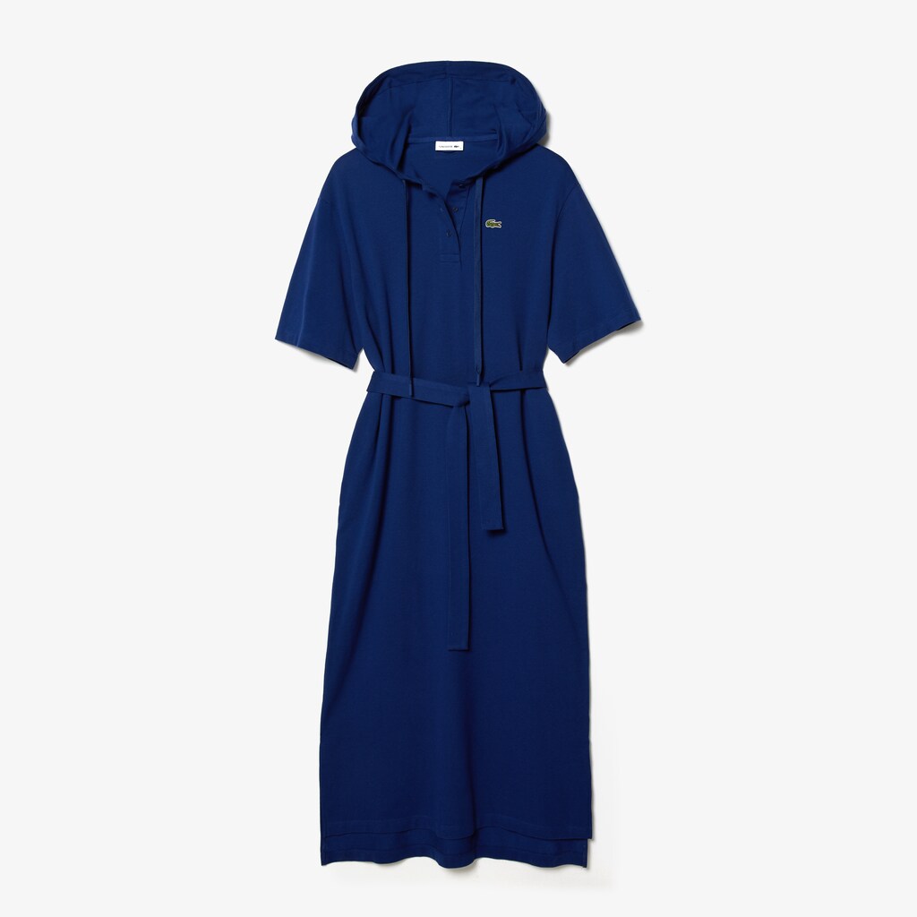Womens Wo  Oversized Hooded Organic Cotton Piqué Polo Dress | Lacoste Navy Blue • F9F