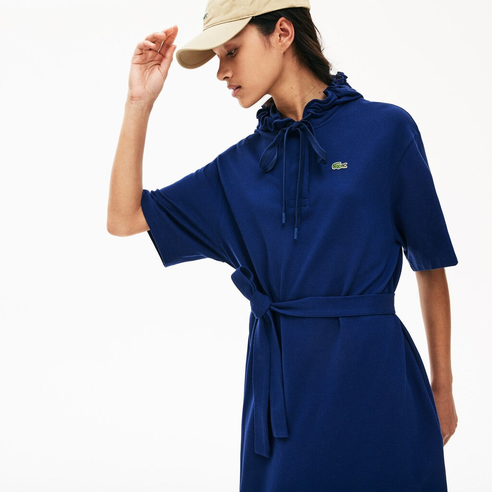 Womens Wo  Oversized Hooded Organic Cotton Piqué Polo Dress | Lacoste Navy Blue • F9F