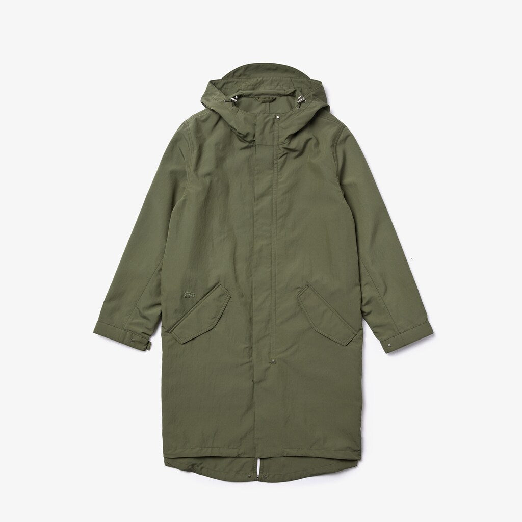 Mens   Ultra-Light Hooded Long Parka | Lacoste Khaki Green • Xzd