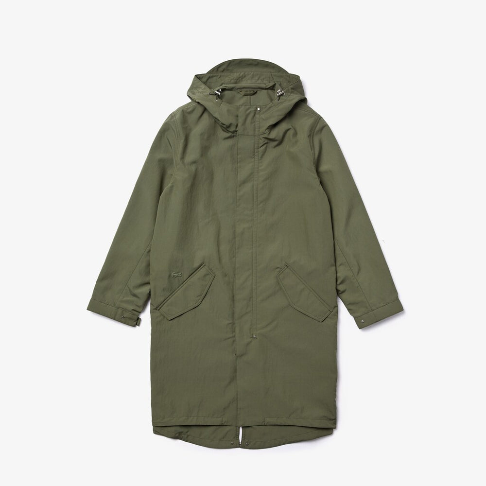 Mens   Ultra-Light Hooded Long Parka | Lacoste Khaki Green • Xzd