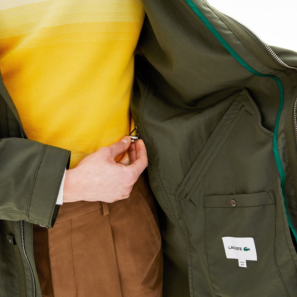 Mens   Ultra-Light Hooded Long Parka | Lacoste Khaki Green • Xzd