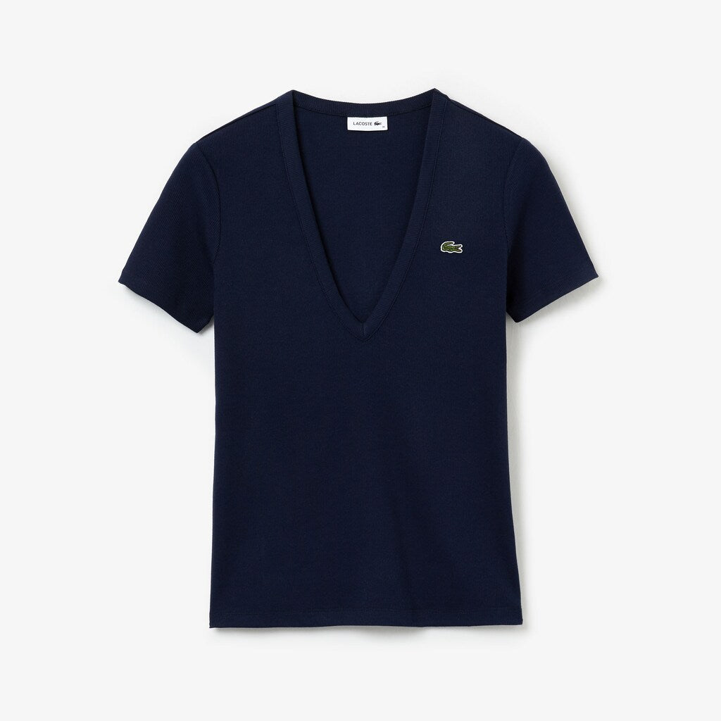 Womens Wo  Soft Cotton V-Neck T-Shirt | Lacoste Navy Blue • 166