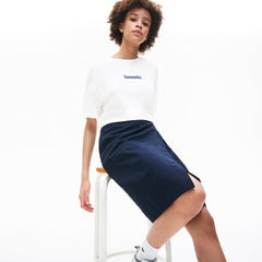 Womens Wo  Signature Printed Crew Neck Cotton T-shirt | Lacoste White / Navy Blue • Bed