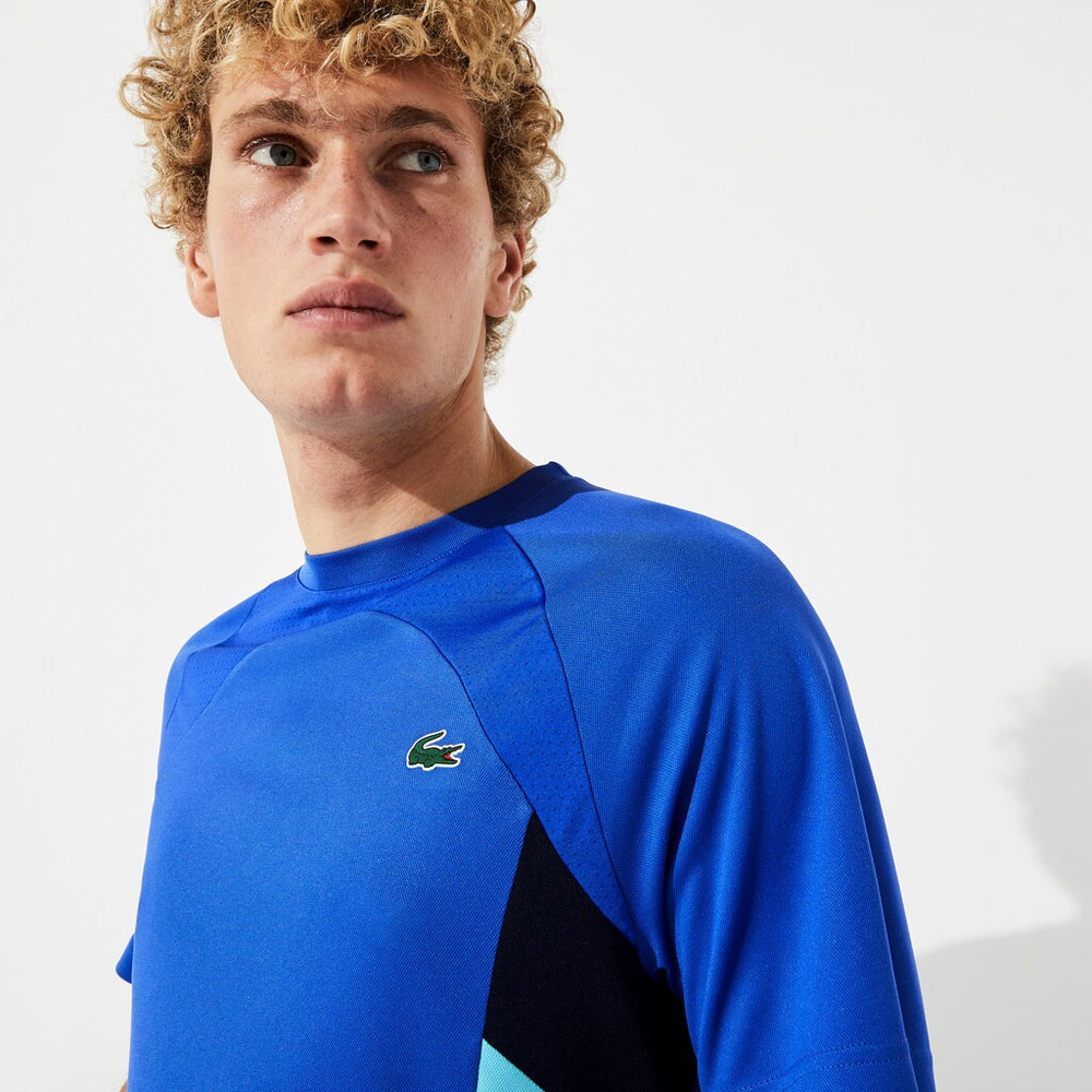 Mens   SPORT Colorblock Ultra Dry Performance T-shirt | Lacoste Blue / Navy Blue / Turquoise / White • Ygq