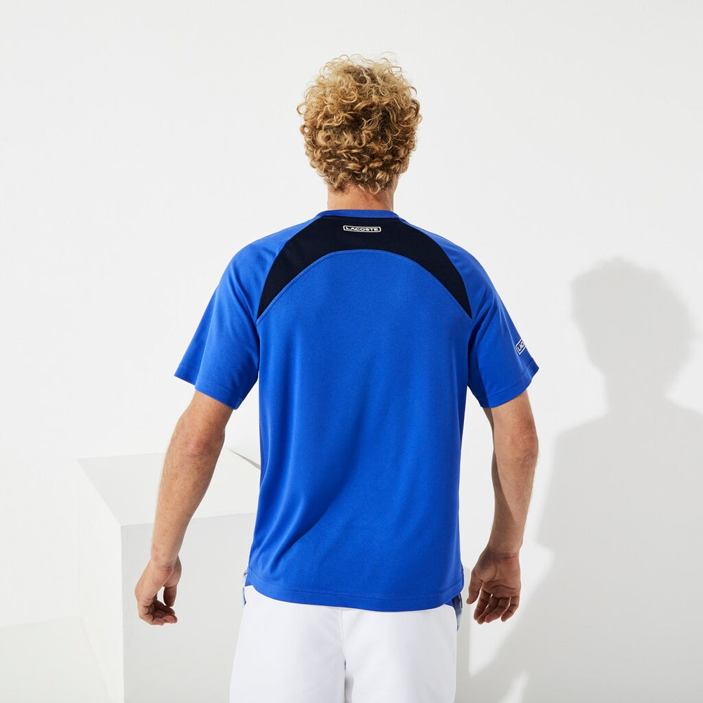 Mens   SPORT Colorblock Ultra Dry Performance T-shirt | Lacoste Blue / Navy Blue / Turquoise / White • Ygq
