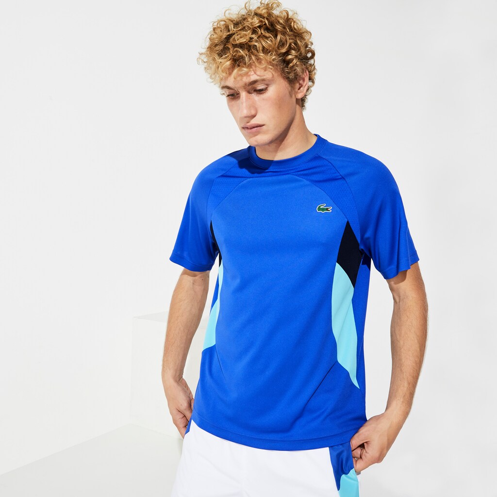 Mens   SPORT Colorblock Ultra Dry Performance T-shirt | Lacoste Blue / Navy Blue / Turquoise / White • Ygq