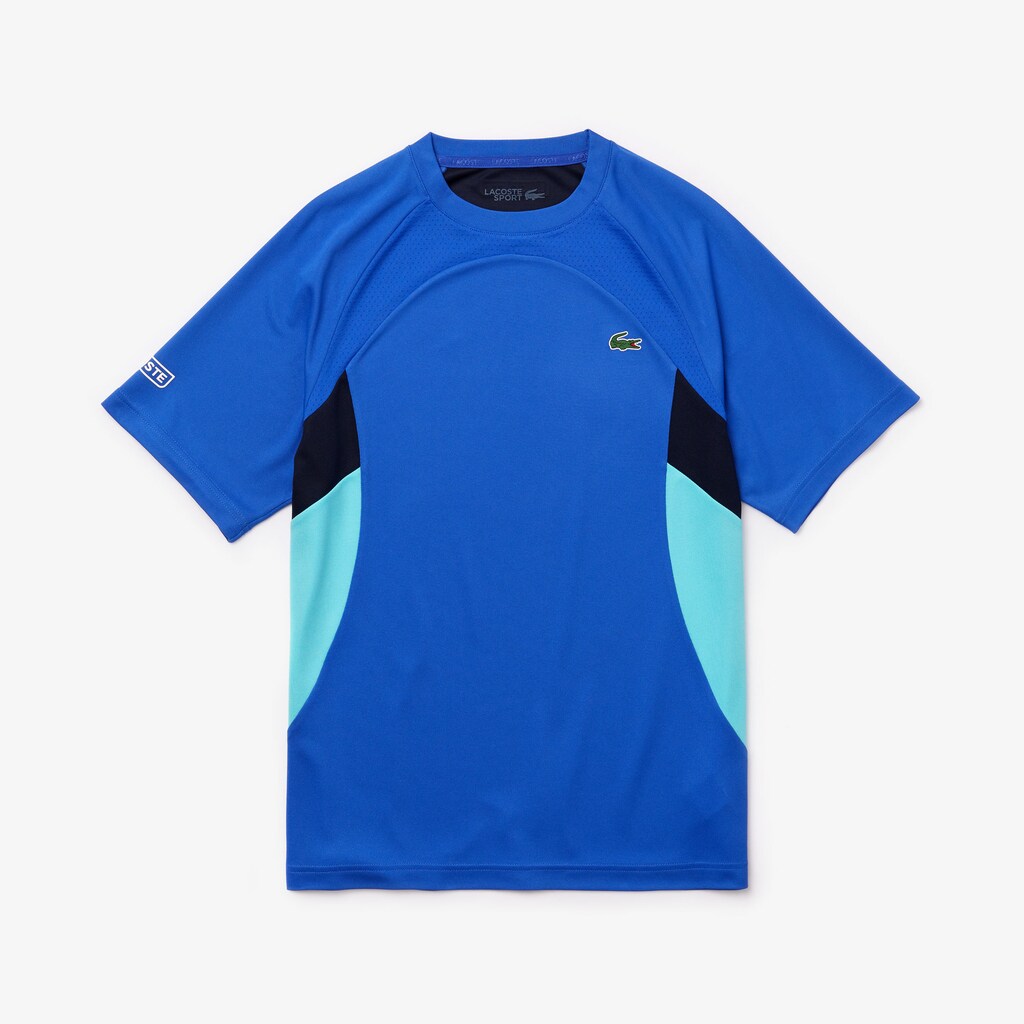 Mens   SPORT Colorblock Ultra Dry Performance T-shirt | Lacoste Blue / Navy Blue / Turquoise / White • Ygq