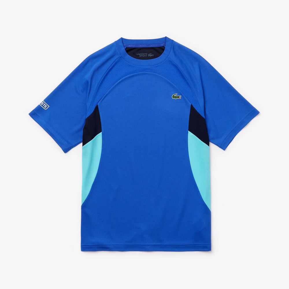 Mens   SPORT Colorblock Ultra Dry Performance T-shirt | Lacoste Blue / Navy Blue / Turquoise / White • Ygq