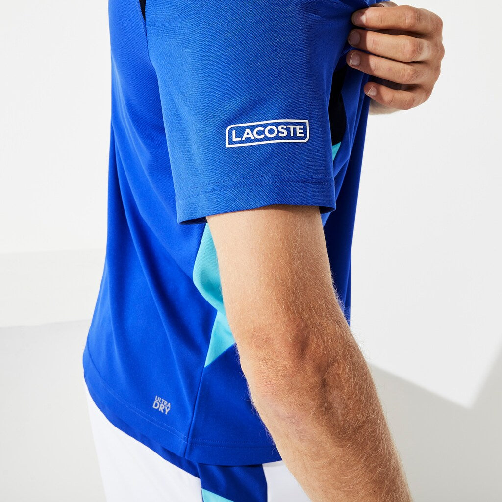 Mens   SPORT Colorblock Ultra Dry Performance T-shirt | Lacoste Blue / Navy Blue / Turquoise / White • Ygq