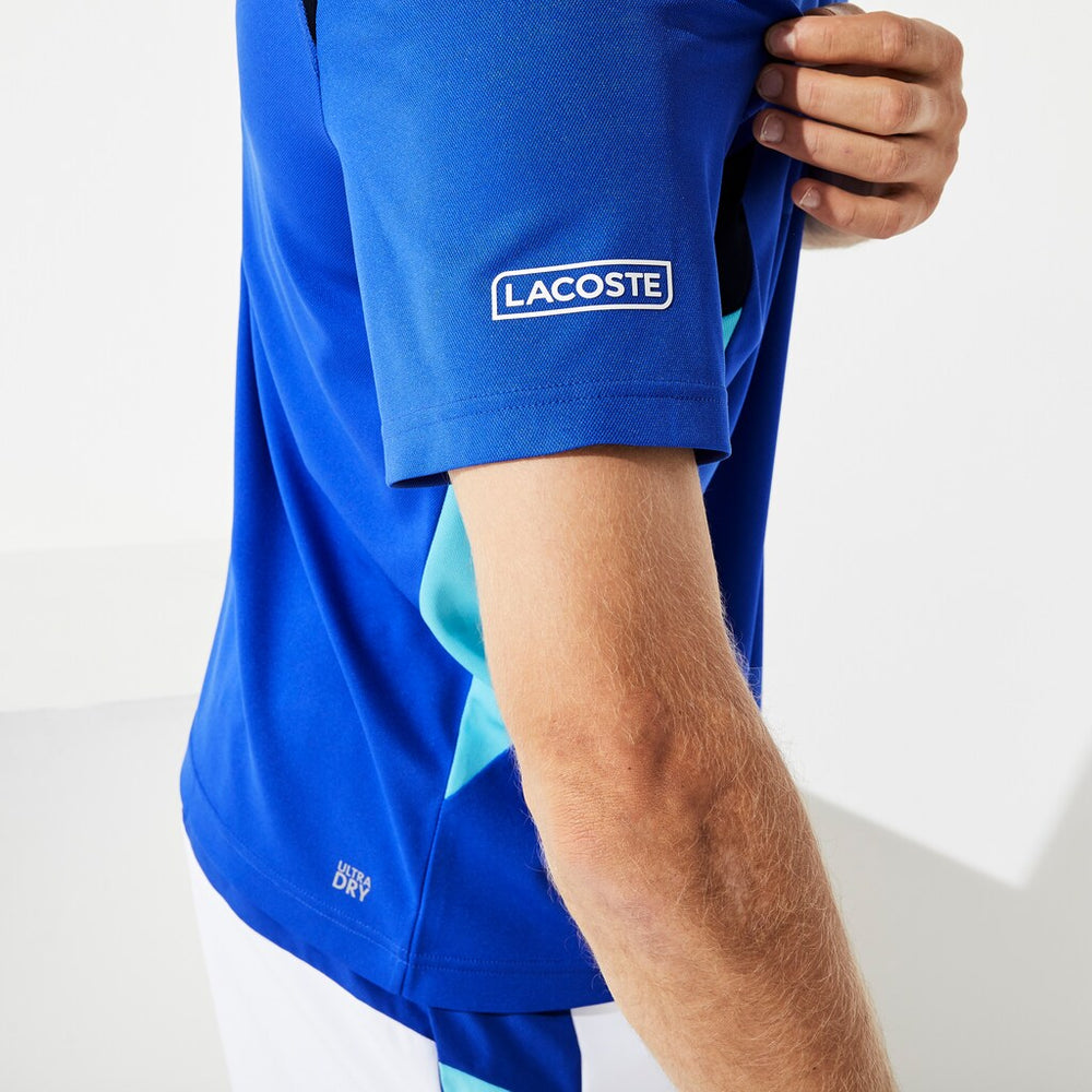 Mens   SPORT Colorblock Ultra Dry Performance T-shirt | Lacoste Blue / Navy Blue / Turquoise / White • Ygq