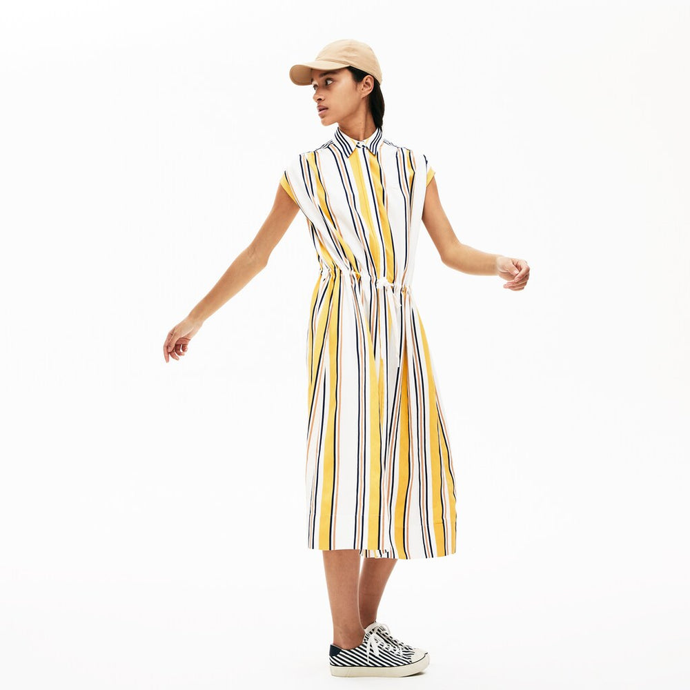 Womens Wo  Long Striped Shirtdress | Lacoste White / Navy Blue / Yellow / Light Brown • X9V