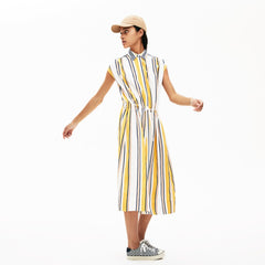 Womens Wo  Long Striped Shirtdress | Lacoste White / Navy Blue / Yellow / Light Brown • X9V