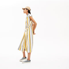 Womens Wo  Long Striped Shirtdress | Lacoste White / Navy Blue / Yellow / Light Brown • X9V