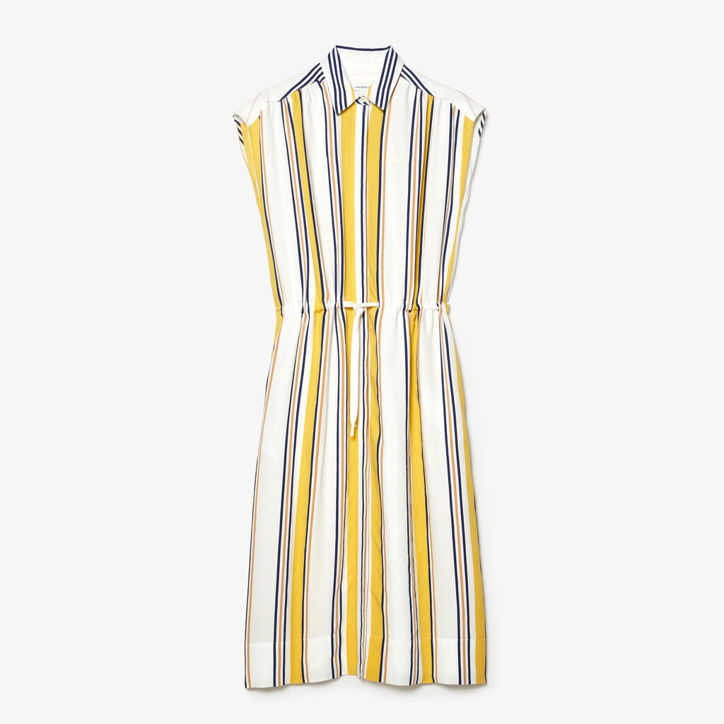 Womens Wo  Long Striped Shirtdress | Lacoste White / Navy Blue / Yellow / Light Brown • X9V