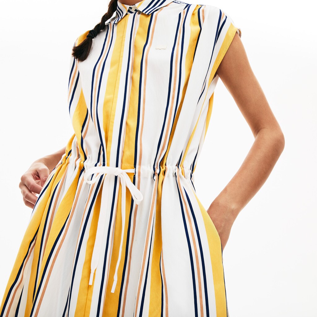 Womens Wo  Long Striped Shirtdress | Lacoste White / Navy Blue / Yellow / Light Brown • X9V