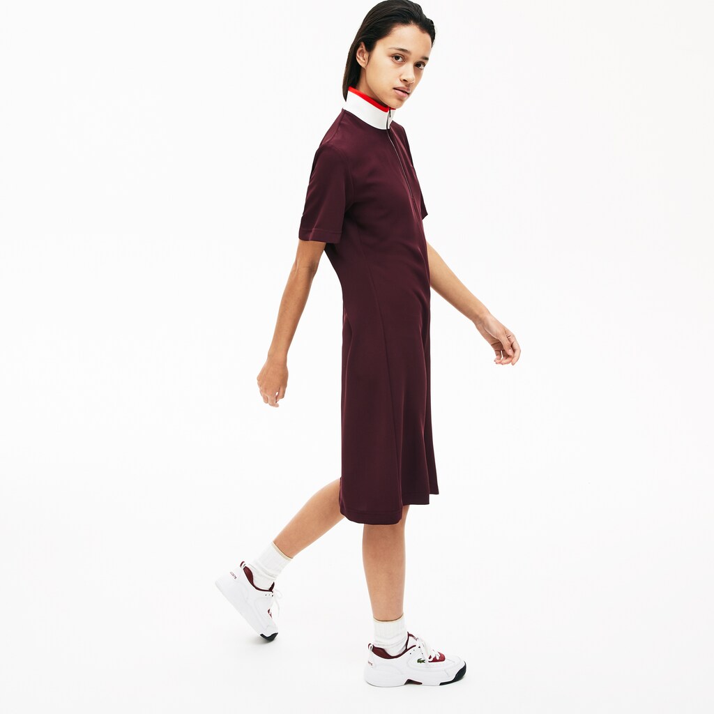 Womens Wo  Flared Zip-Up Polo Dress | Lacoste Bordeaux / White / Red • X2G