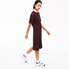 Womens Wo  Flared Zip-Up Polo Dress | Lacoste Bordeaux / White / Red • X2G