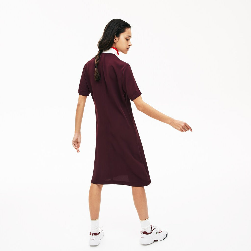 Womens Wo  Flared Zip-Up Polo Dress | Lacoste Bordeaux / White / Red • X2G