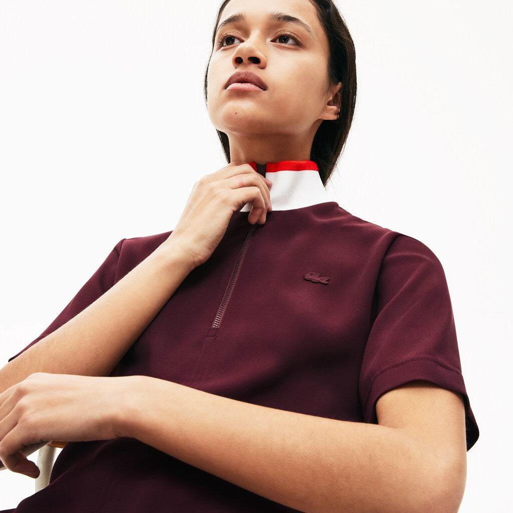 Womens Wo  Flared Zip-Up Polo Dress | Lacoste Bordeaux / White / Red • X2G