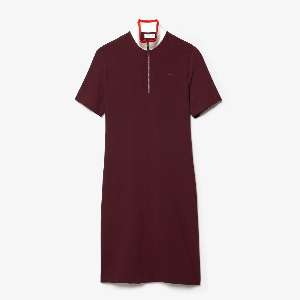 Womens Wo  Flared Zip-Up Polo Dress | Lacoste Bordeaux / White / Red • X2G