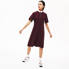 Womens Wo  Flared Zip-Up Polo Dress | Lacoste Bordeaux / White / Red • X2G