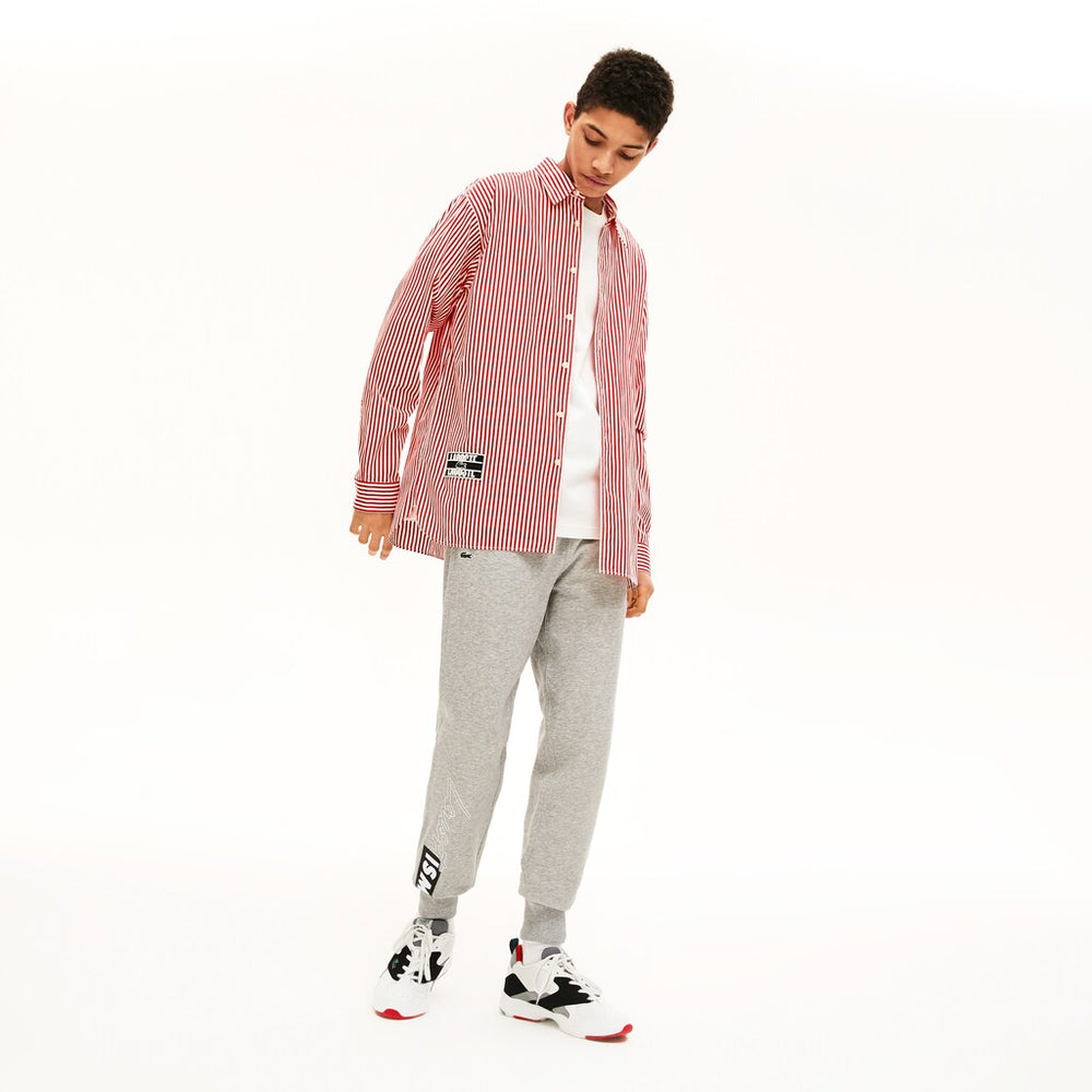 Mens/Womens Unisex LIVE Boxy-Fit Striped Cotton Shirt | Lacoste White / Red • Xg4