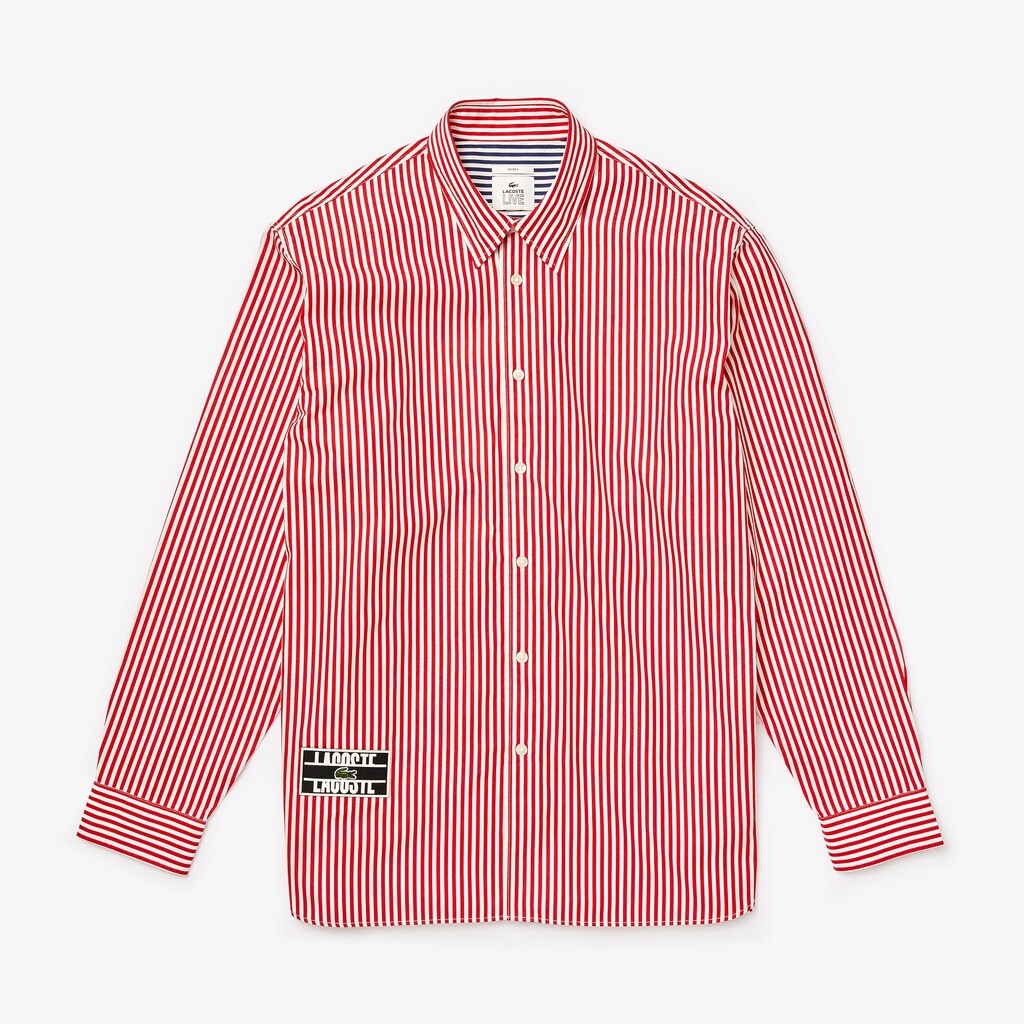 Mens/Womens Unisex LIVE Boxy-Fit Striped Cotton Shirt | Lacoste White / Red • Xg4