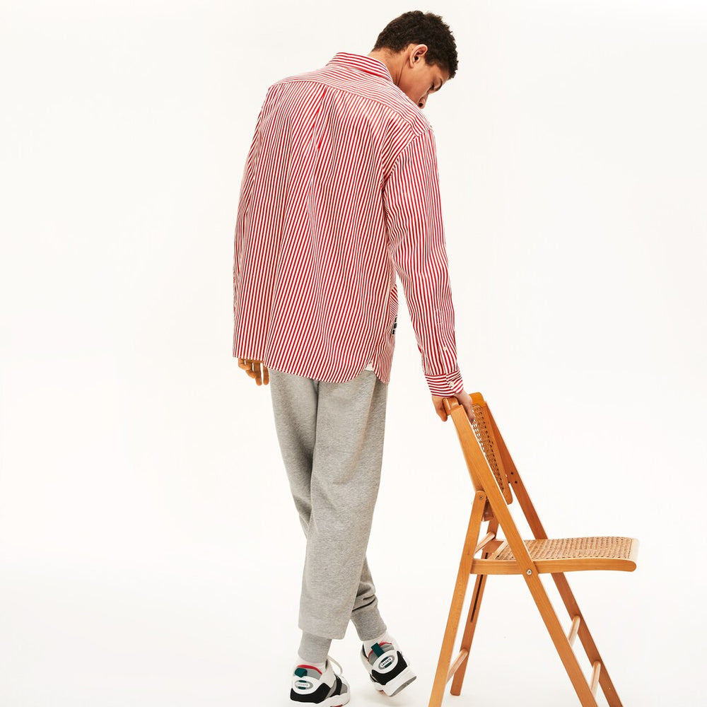Mens/Womens Unisex LIVE Boxy-Fit Striped Cotton Shirt | Lacoste White / Red • Xg4