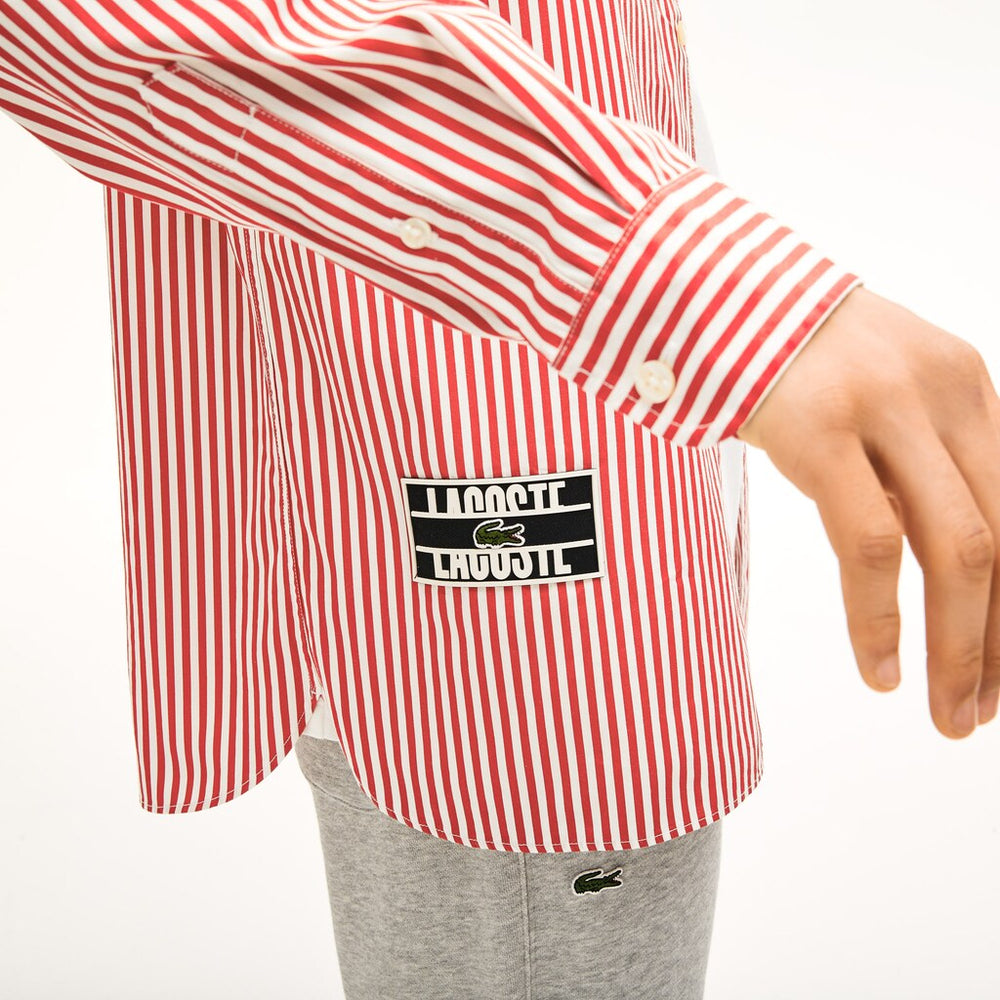 Mens/Womens Unisex LIVE Boxy-Fit Striped Cotton Shirt | Lacoste White / Red • Xg4
