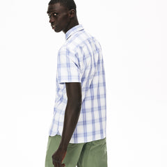 Mens   Slim Fit Short-Sleeve Wool Stretch Shirt | Lacoste Purple / Light Blue • Xj9