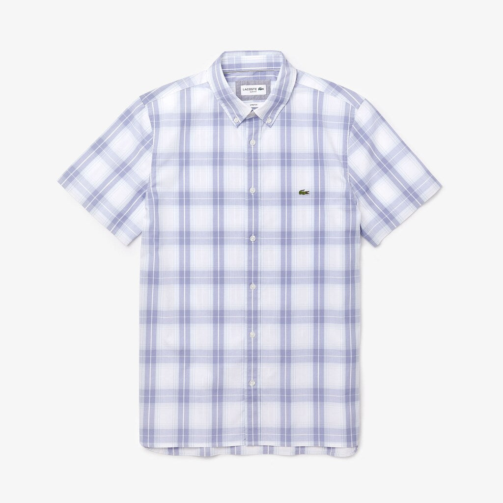 Mens   Slim Fit Short-Sleeve Wool Stretch Shirt | Lacoste Purple / Light Blue • Xj9