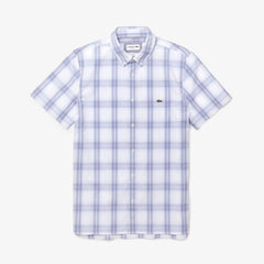 Mens   Slim Fit Short-Sleeve Wool Stretch Shirt | Lacoste Purple / Light Blue • Xj9