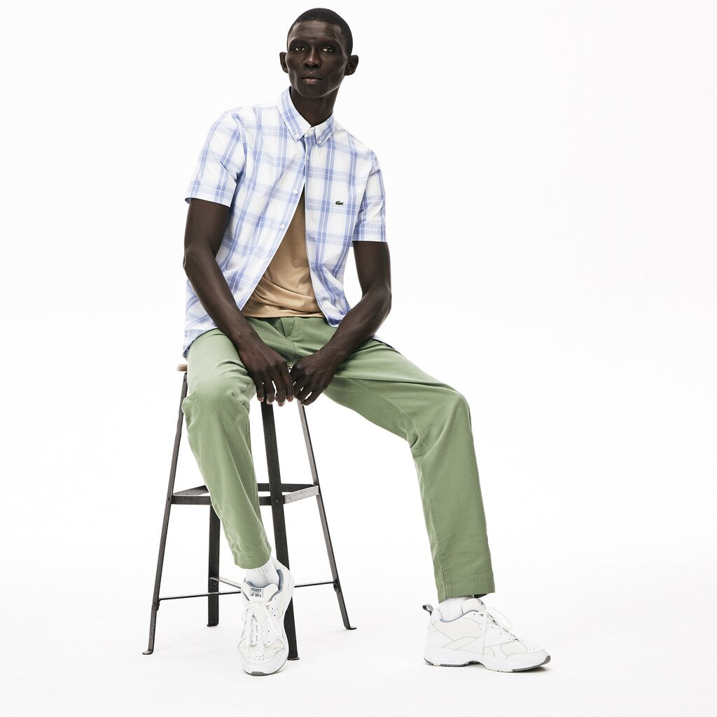 Mens   Slim Fit Short-Sleeve Wool Stretch Shirt | Lacoste Purple / Light Blue • Xj9
