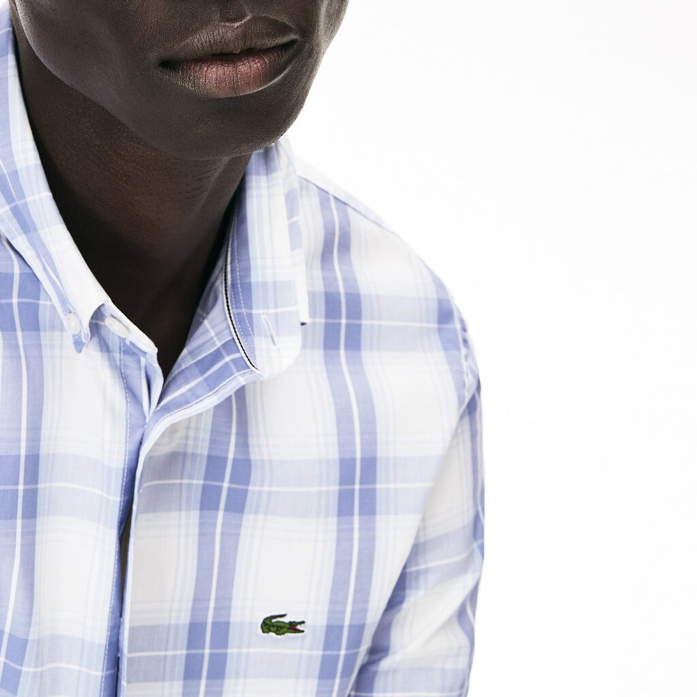Mens   Slim Fit Short-Sleeve Wool Stretch Shirt | Lacoste Purple / Light Blue • Xj9