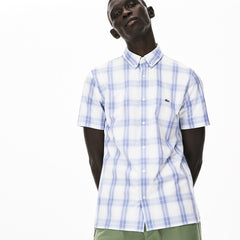 Mens   Slim Fit Short-Sleeve Wool Stretch Shirt | Lacoste Purple / Light Blue • Xj9