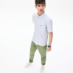 Mens   Slim Fit Short-Sleeve Wool Shirt | Lacoste White / Light Blue • 9Ar