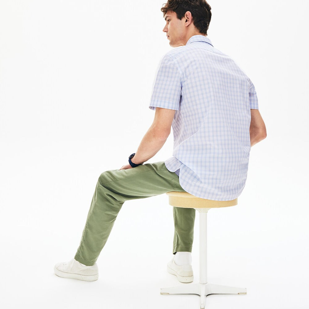Mens   Slim Fit Short-Sleeve Wool Shirt | Lacoste White / Light Blue • 9Ar