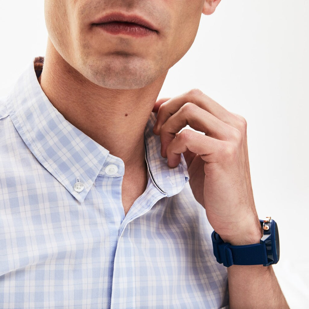 Mens   Slim Fit Short-Sleeve Wool Shirt | Lacoste White / Light Blue • 9Ar