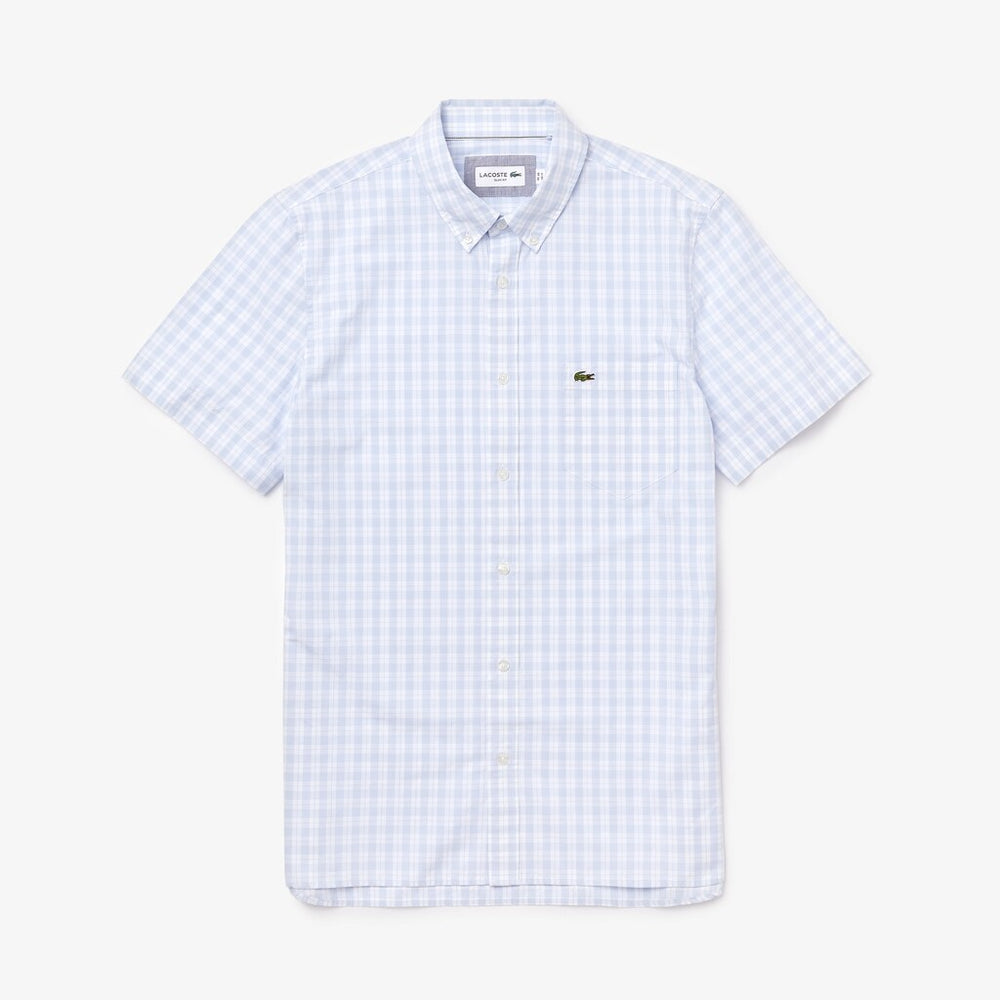 Mens   Slim Fit Short-Sleeve Wool Shirt | Lacoste White / Light Blue • 9Ar