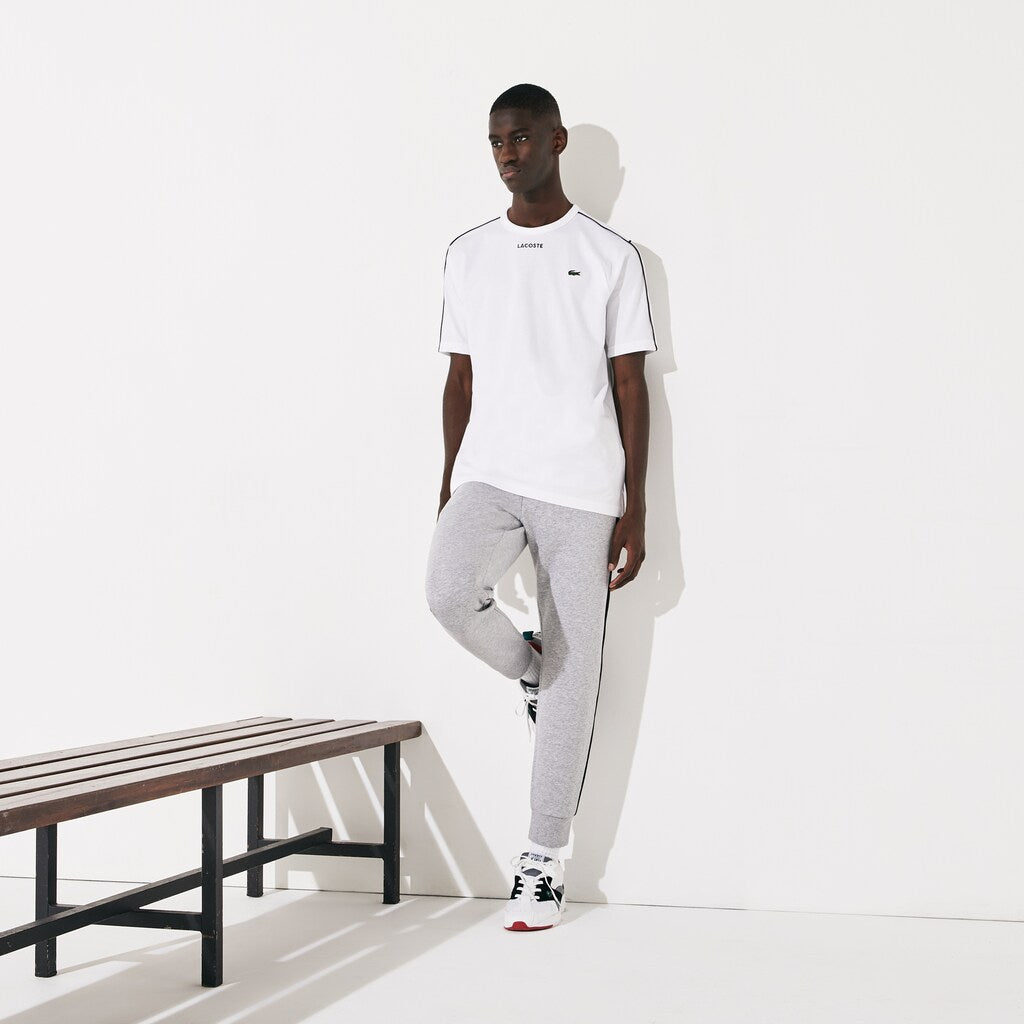 Mens   SPORT Piped-Seam Cotton T-Shirt | Lacoste White / Black / White • Bld