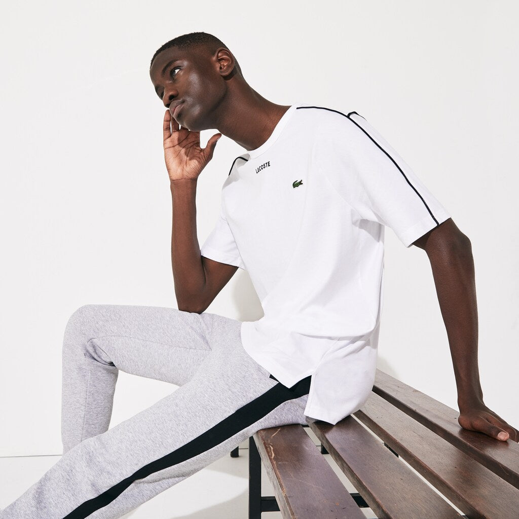 Mens   SPORT Piped-Seam Cotton T-Shirt | Lacoste White / Black / White • Bld