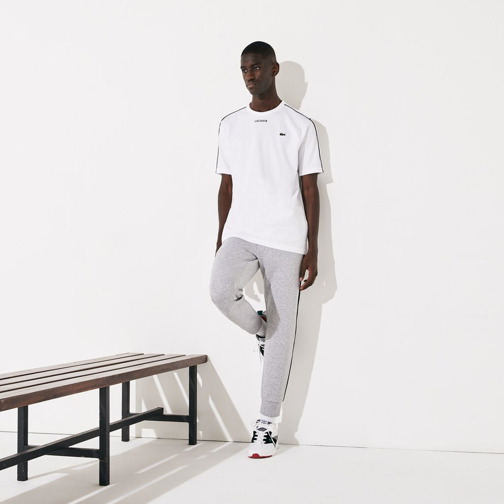 Mens   SPORT Piped-Seam Cotton T-Shirt | Lacoste White / Black / White • Bld