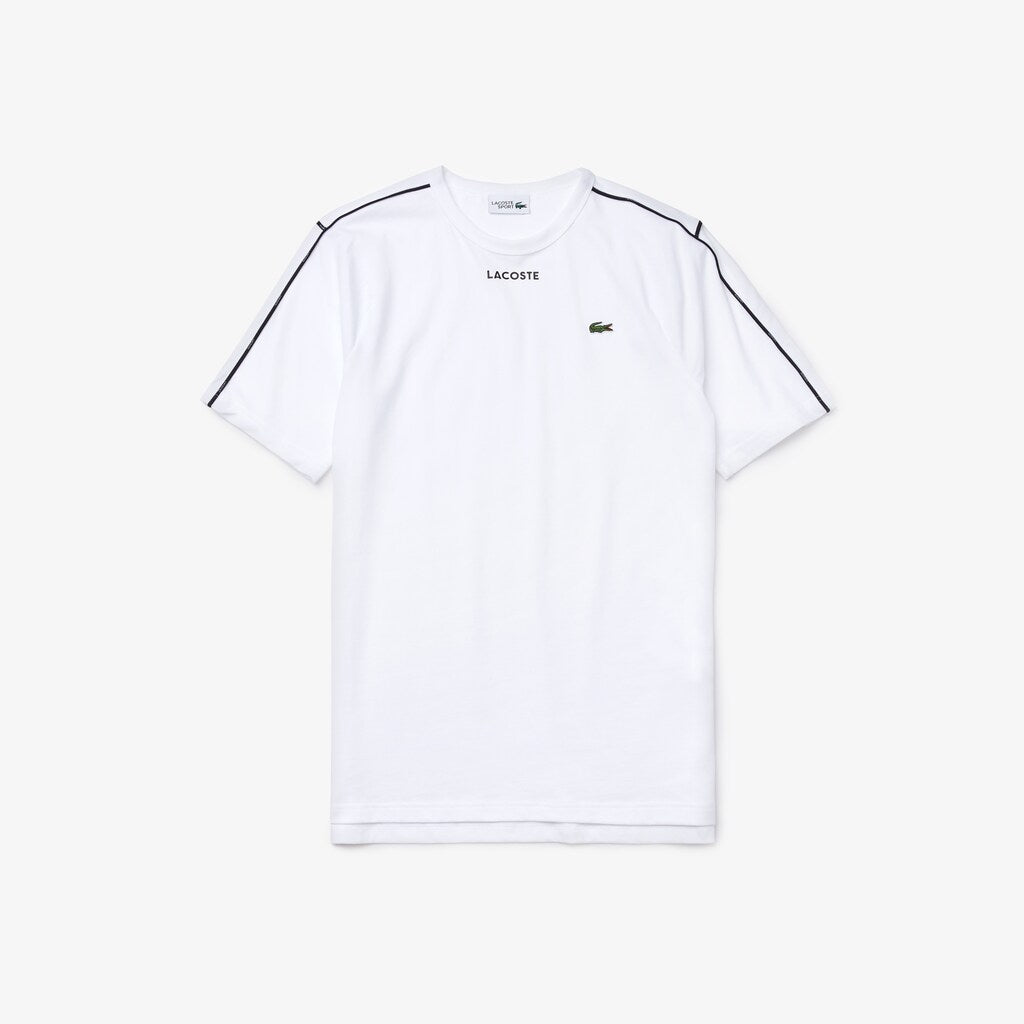 Mens   SPORT Piped-Seam Cotton T-Shirt | Lacoste White / Black / White • Bld