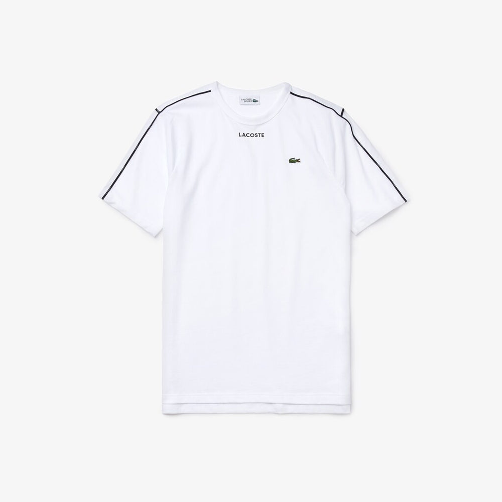 Mens   SPORT Piped-Seam Cotton T-Shirt | Lacoste White / Black / White • Bld