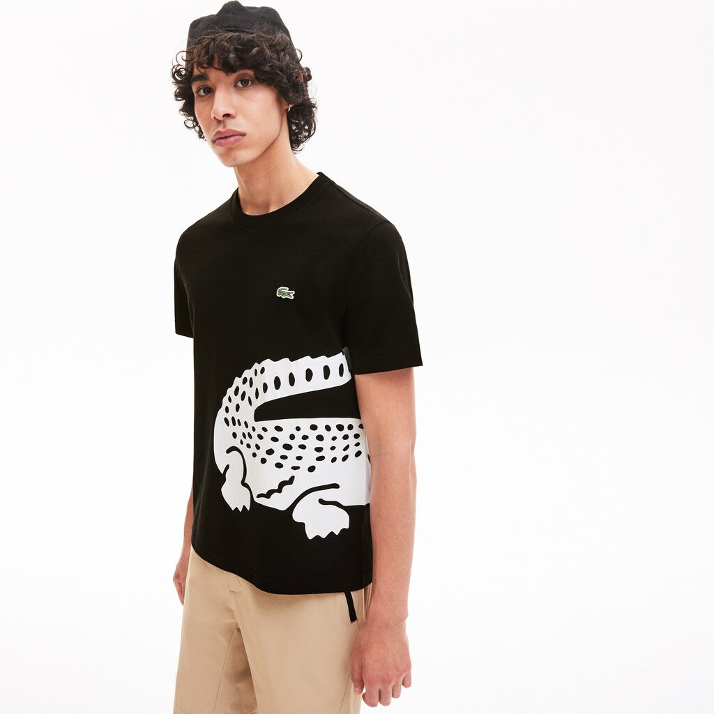 Mens   Oversize Croc Crew Neck Jersey T-shirt | Lacoste Black • 031