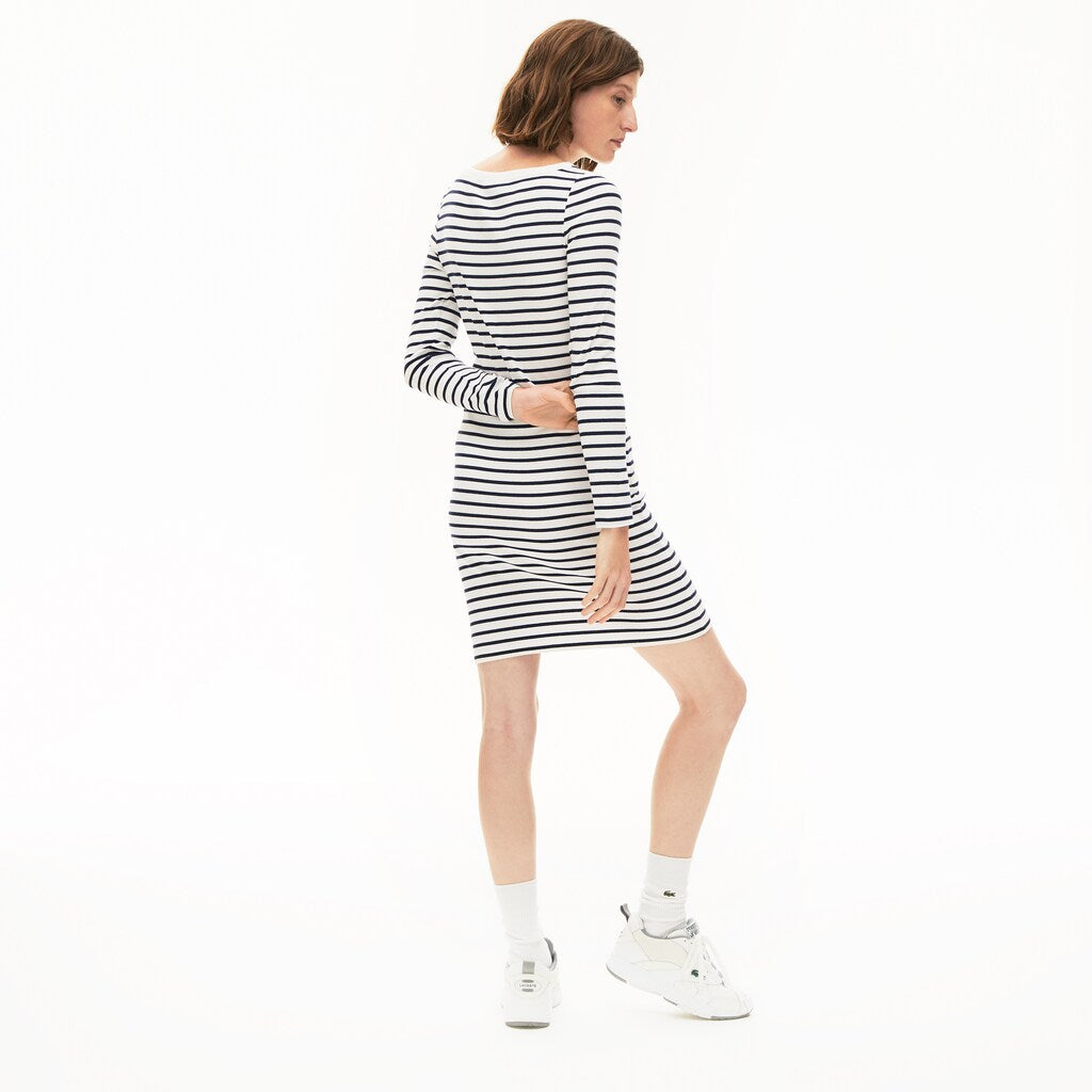 Womens Wo  Nautical Ribbed Cotton Dress | Lacoste White / Navy Blue • Ev0