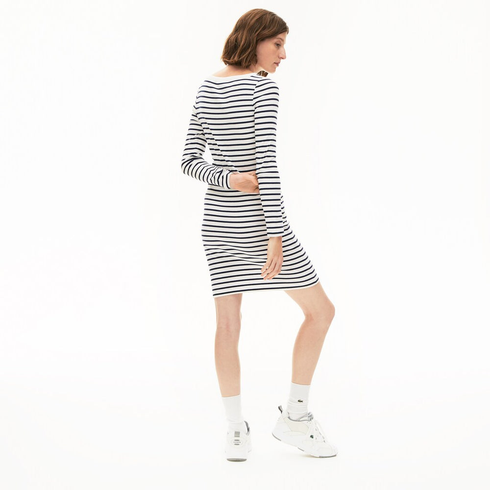 Womens Wo  Nautical Ribbed Cotton Dress | Lacoste White / Navy Blue • Ev0